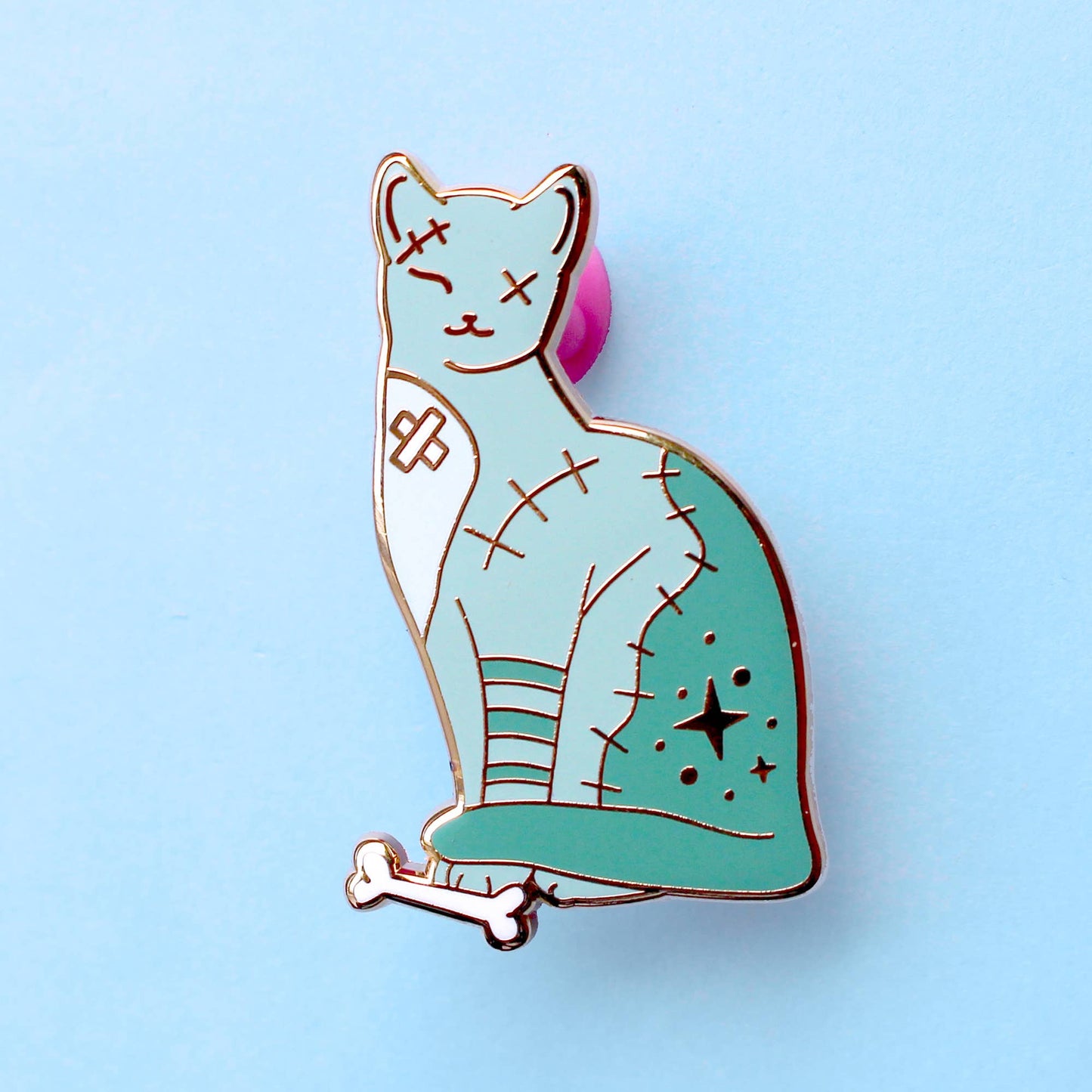 Halloween Zombie Cat Enamel Pin; spooky green cat gothic pin