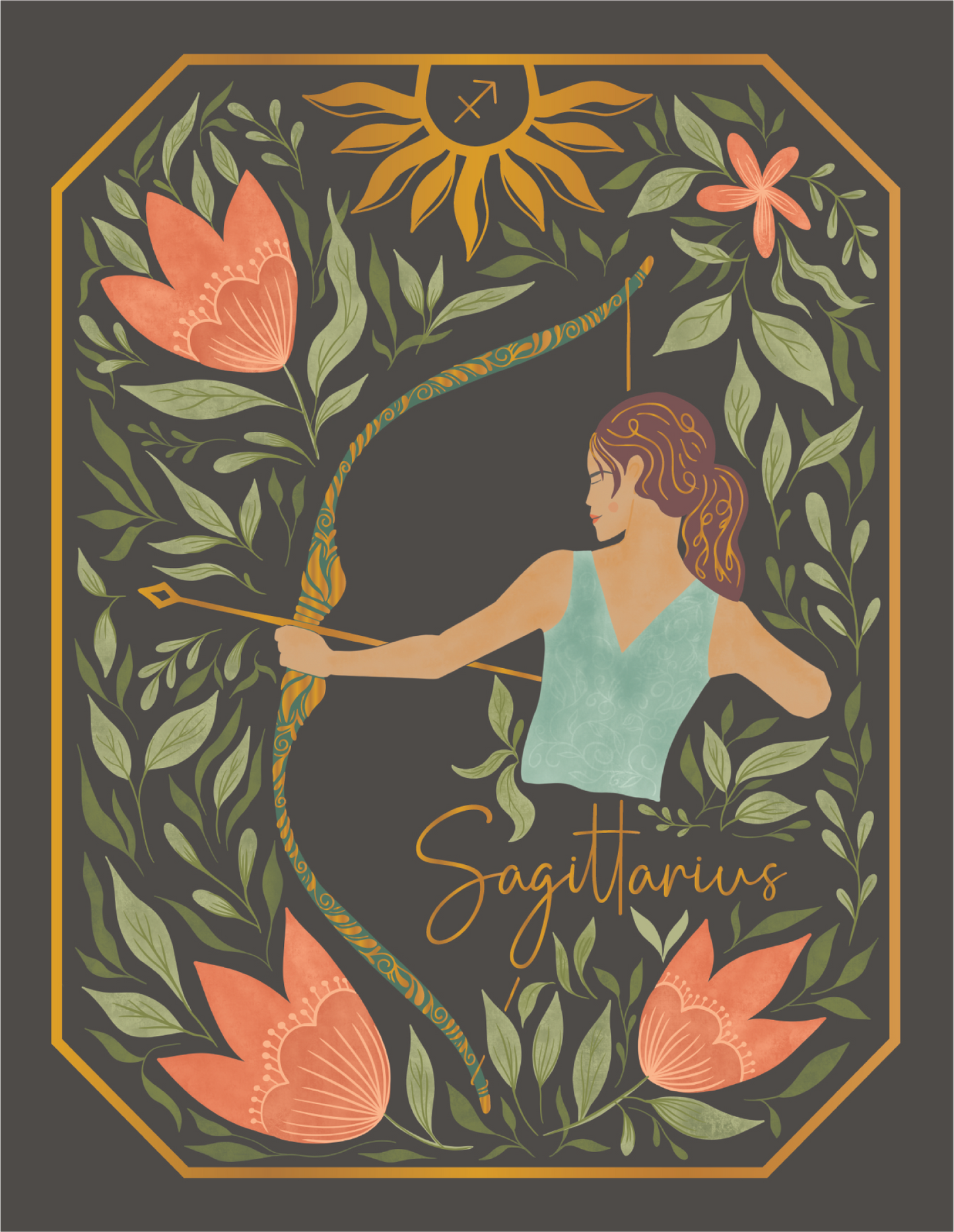 The Sagittarius Zodiac Garden Gold Foil Greeting Card: Single