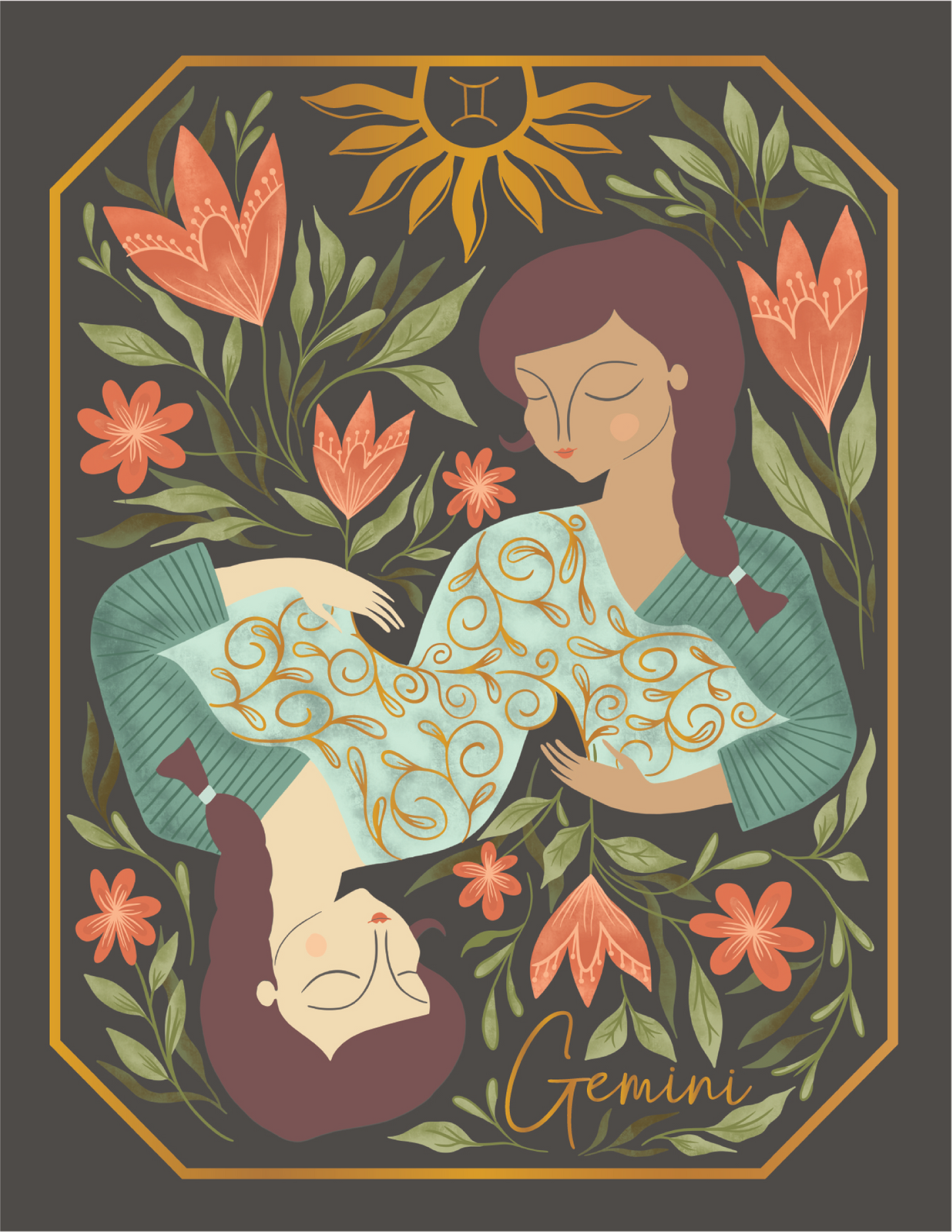 The Gemini Zodiac Garden Gold Foil Greeting Card: Single