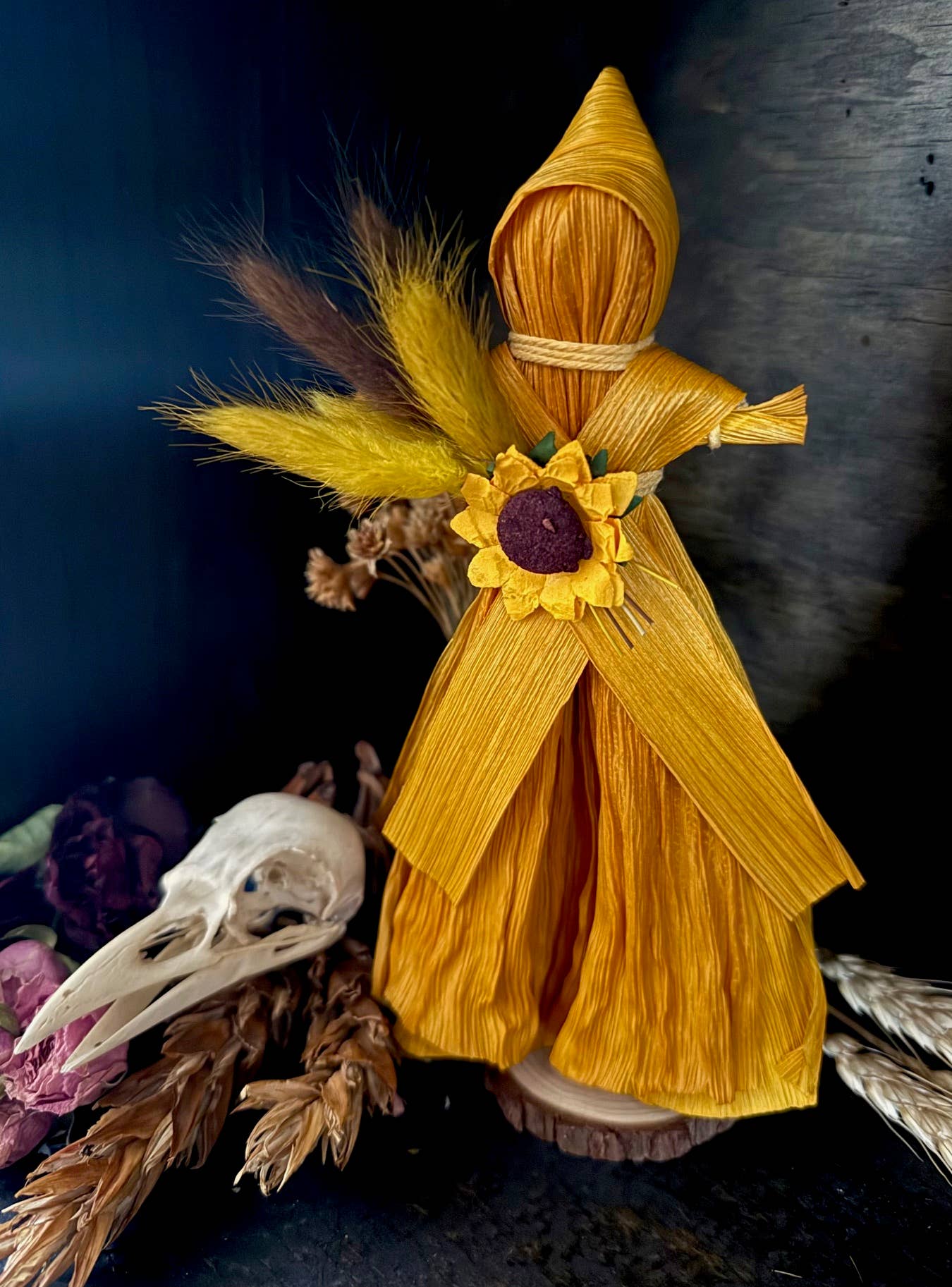 Summer Sunflower Corn Husk Poppet / Folk Craft Doll
