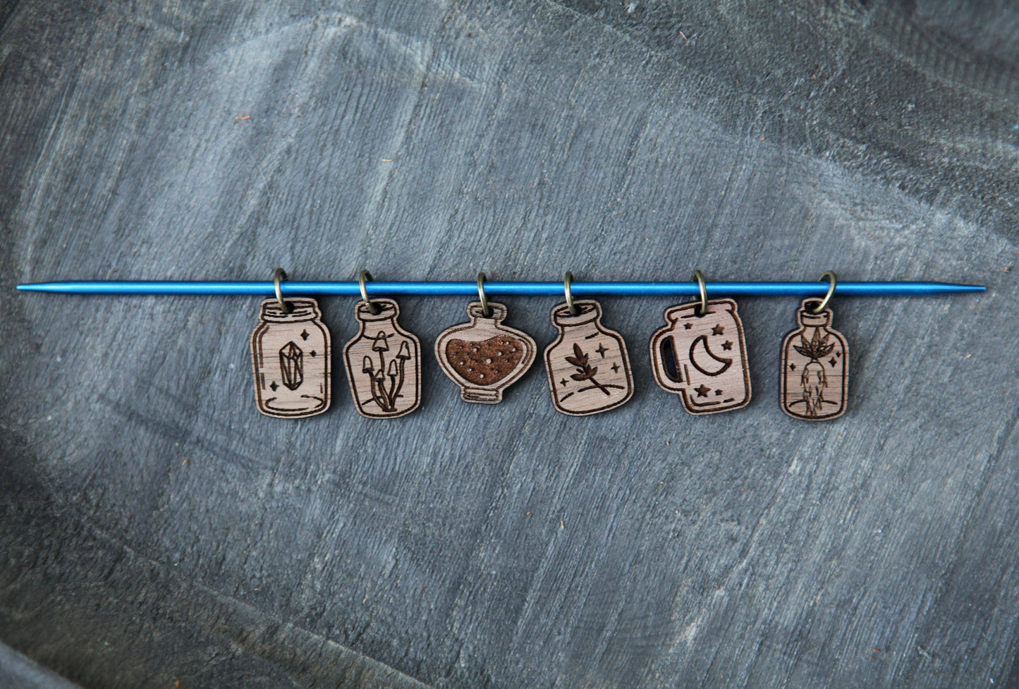 Apothecary Knitting Stitch Markers Walnut Set of 6