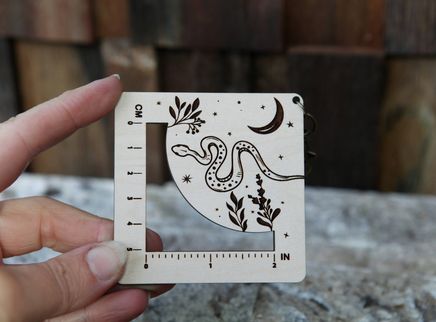 Snake with Moon Gauge Ruler - Maple & Bronze Fiber Arts