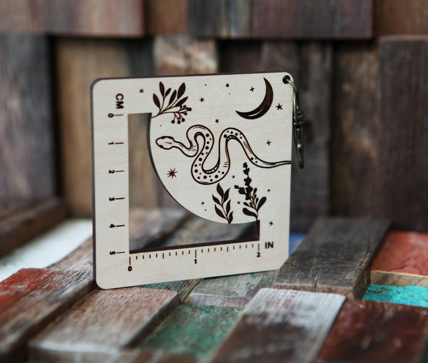 Snake with Moon Gauge Ruler - Maple & Bronze Fiber Arts