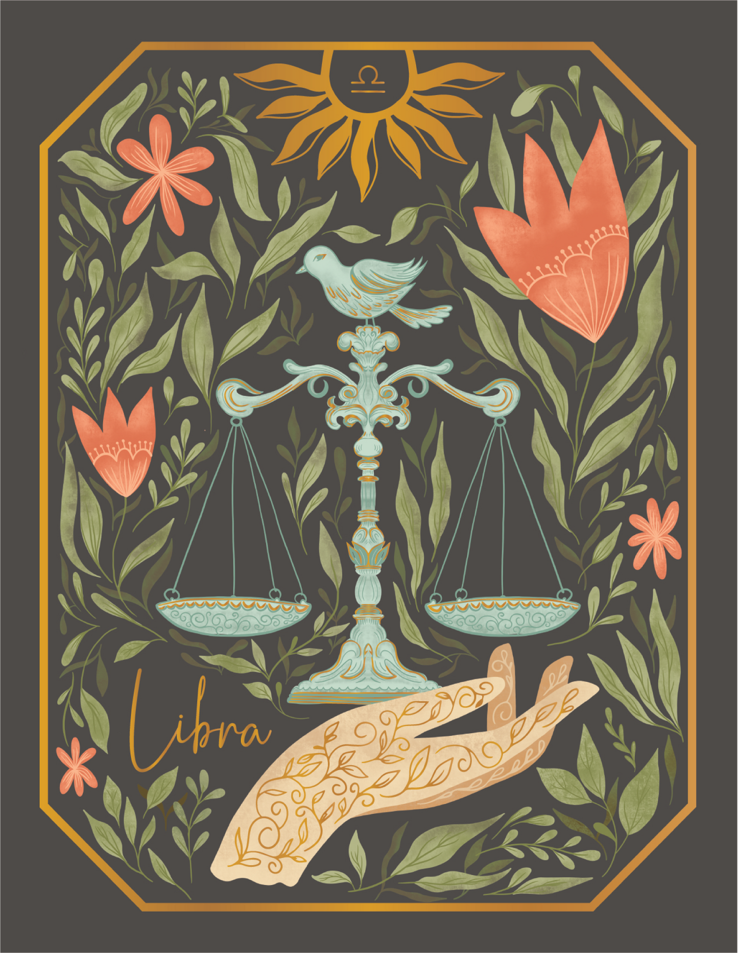 The Libra Zodiac Garden Gold Foil Greeting Card: Single