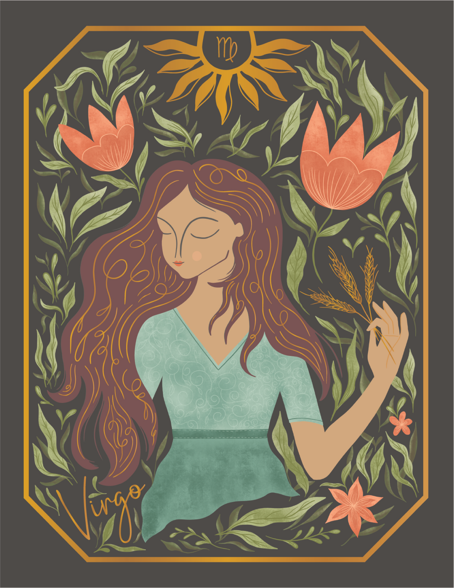 The Virgo Zodiac Garden Gold Foil Greeting Card: Single