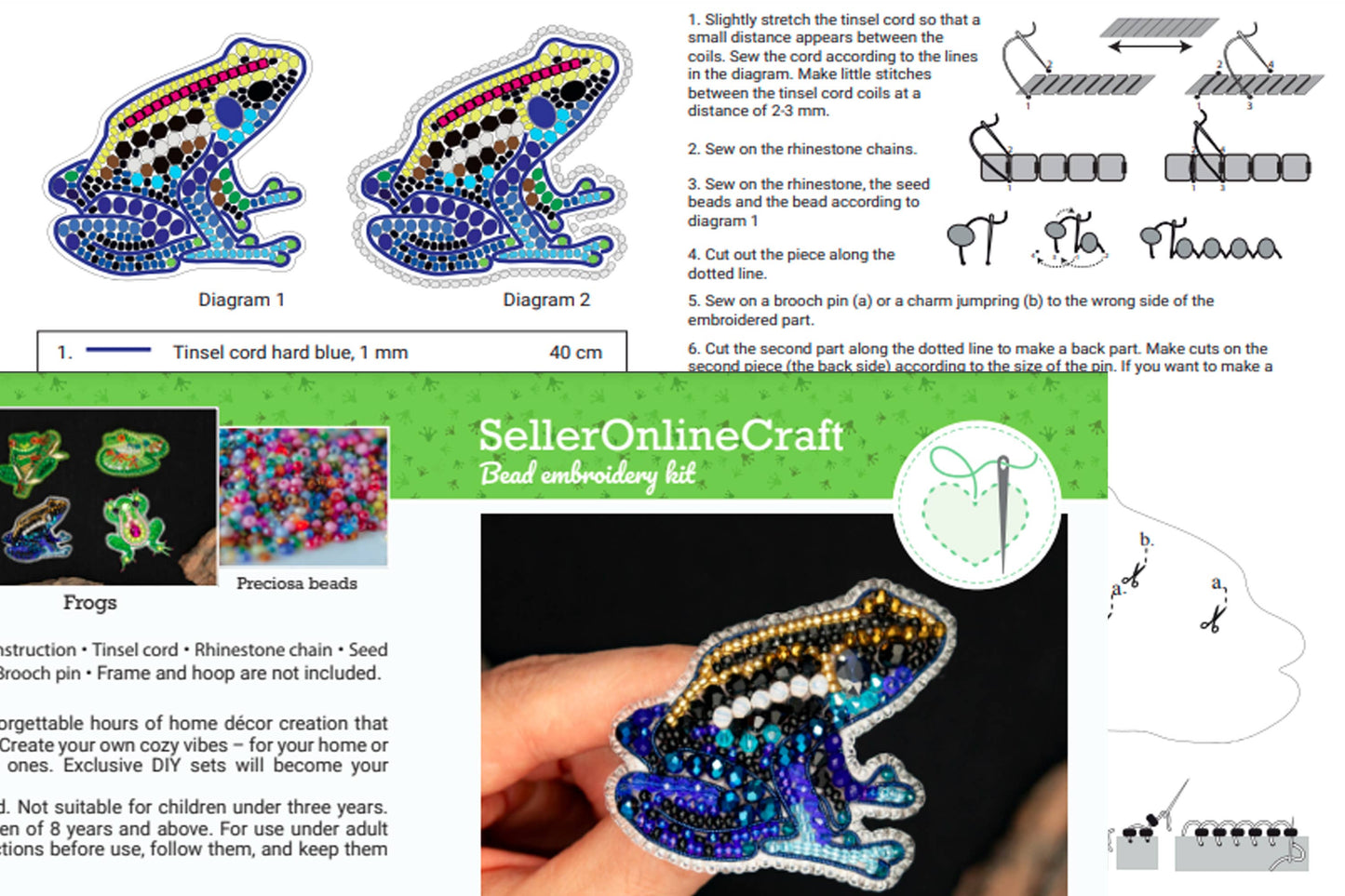 Bead Embroidery Kit: DIY Seed Bead Frog Brooch