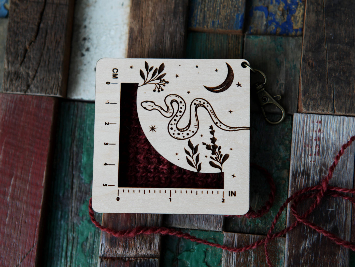 Snake with Moon Gauge Ruler - Maple & Bronze Fiber Arts