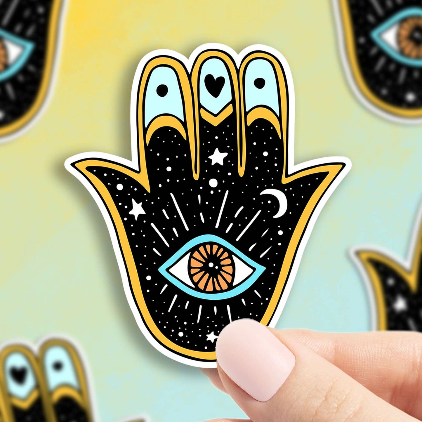 Galaxy Hamsa Hand Vinyl Sticker: Die Cut Unpackaged
