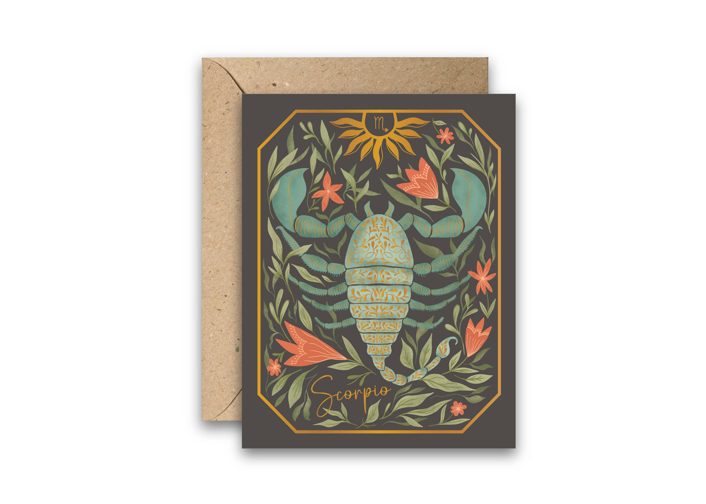 The Scorpio Zodiac Garden Gold Foil Greeting Card: Single