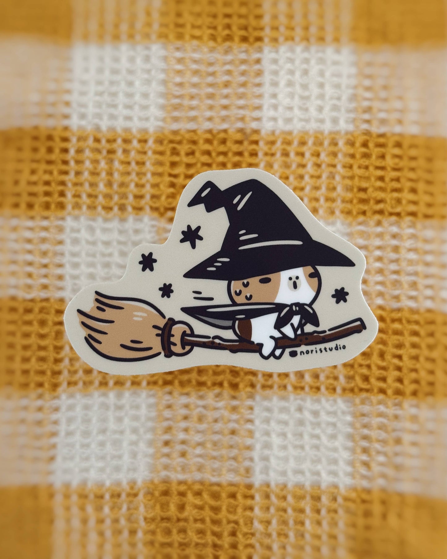 Bubu and Moonch Guinea Pig Witch Riding a Broom Sticker