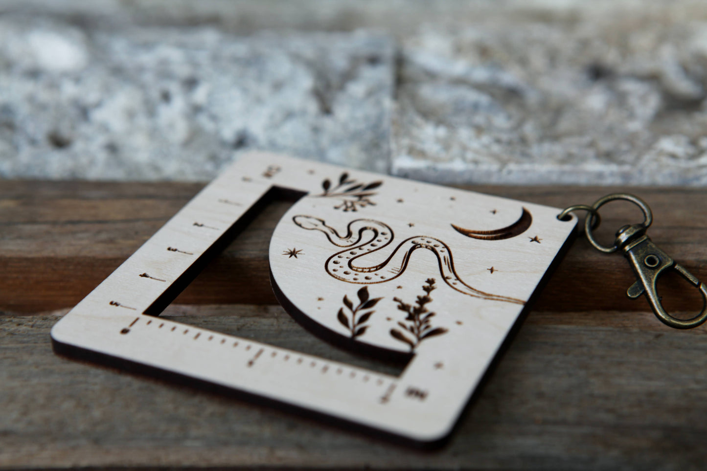 Snake with Moon Gauge Ruler - Maple & Bronze Fiber Arts