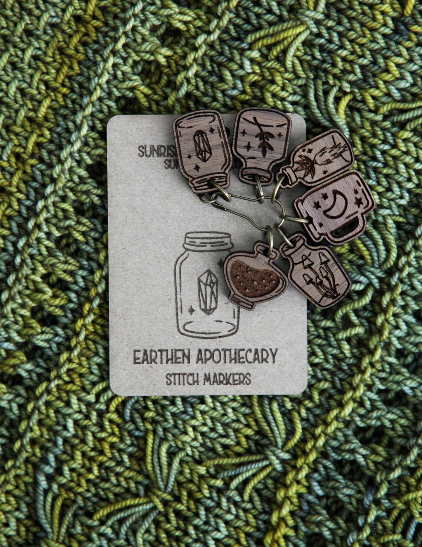 Apothecary Knitting Stitch Markers Walnut Set of 6