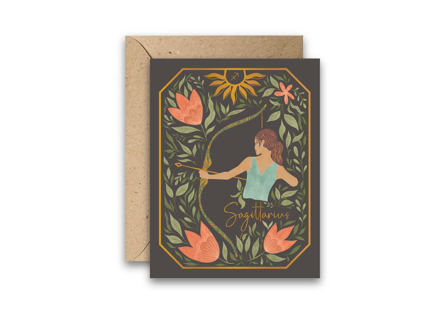 The Sagittarius Zodiac Garden Gold Foil Greeting Card: Single