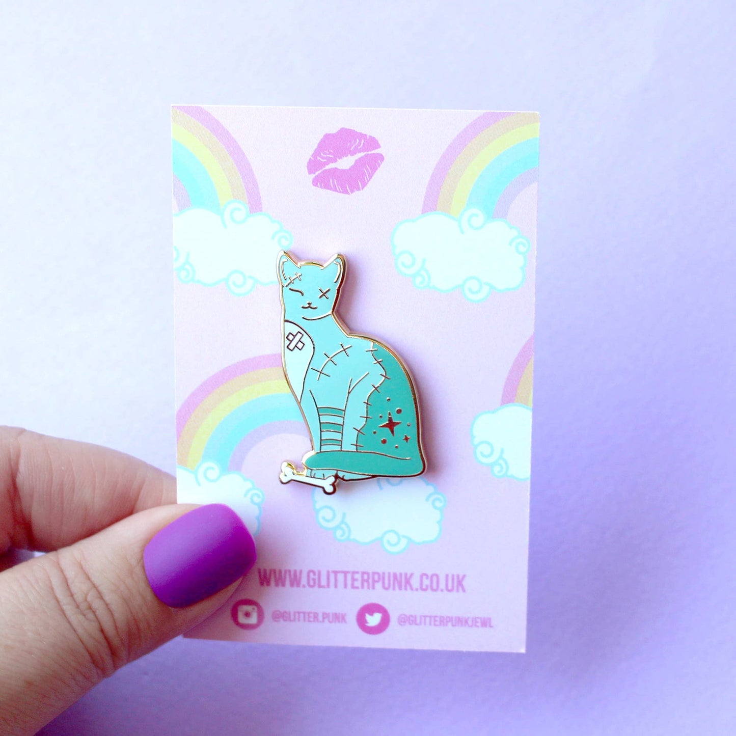 Halloween Zombie Cat Enamel Pin; spooky green cat gothic pin