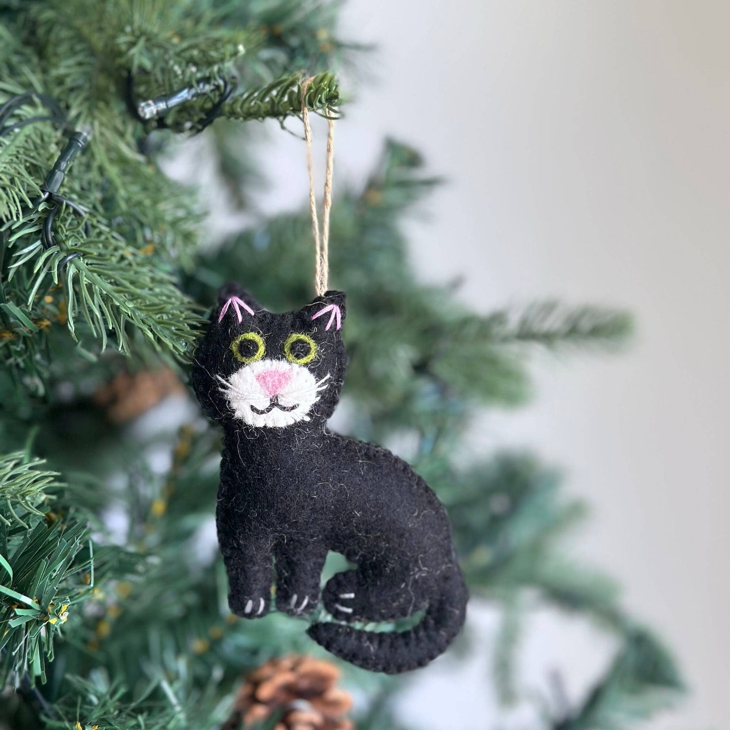 Felt Stitched Cat Ornament: Black, Gray, Tan, or Calico