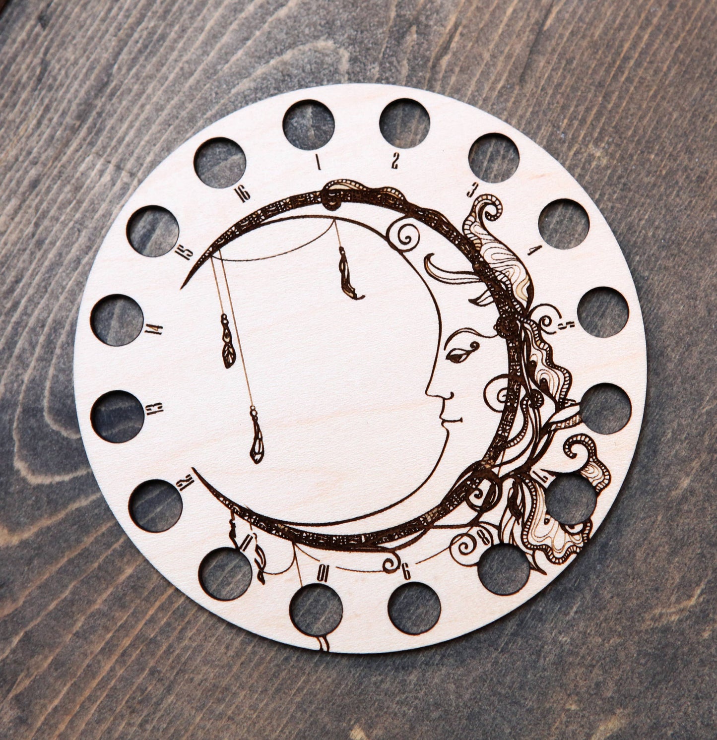 Crescent Moon Maple Wood Thread Storage Holder