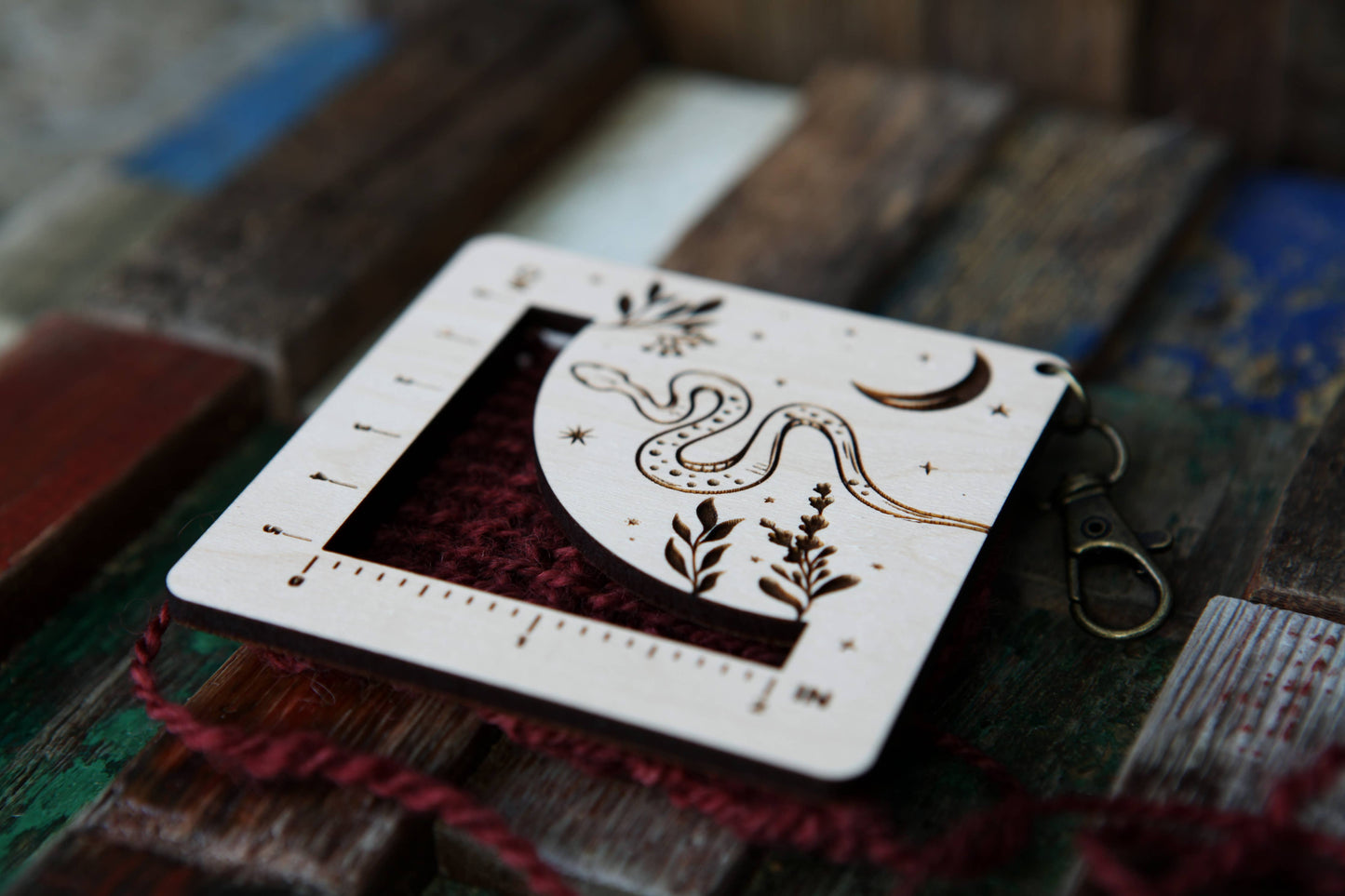 Snake with Moon Gauge Ruler - Maple & Bronze Fiber Arts