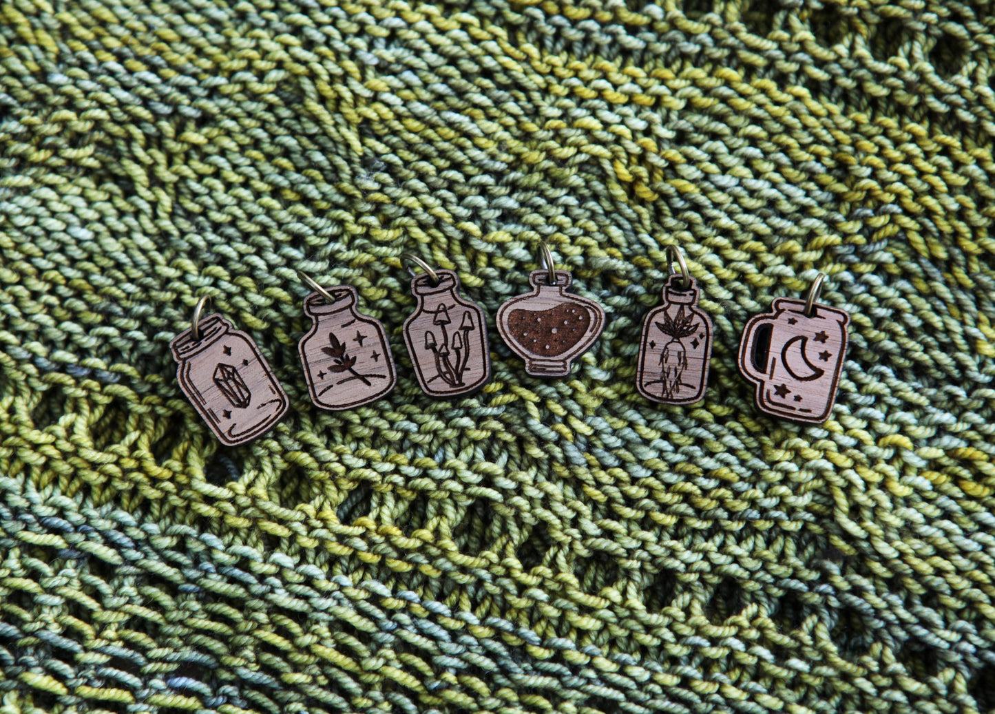 Apothecary Knitting Stitch Markers Walnut Set of 6