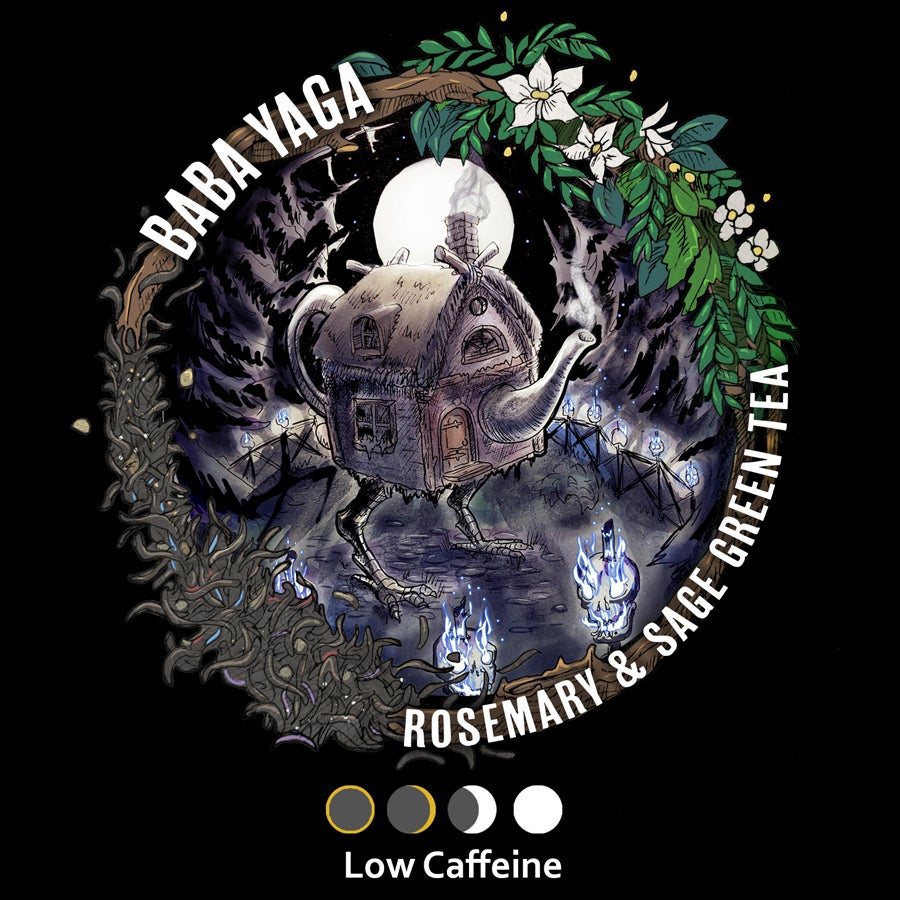 Baba Yaga Tea by Midnight Teas(e) made in Salem - Rosemary and Sage Green Tea in a 2 ounce pouch