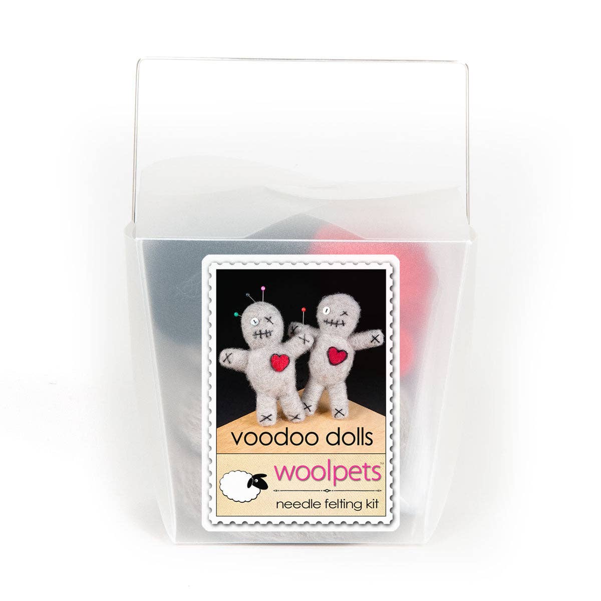 Woolpets Voodoo Dolls with Hearts and Pins Needle Felting Kit in a takeout style box