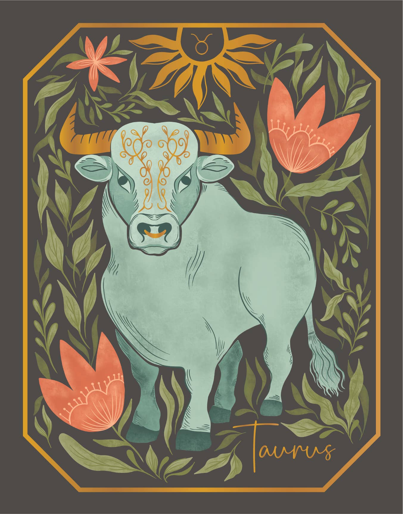 The Taurus Zodiac Garden Gold Foil Greeting Card: Single