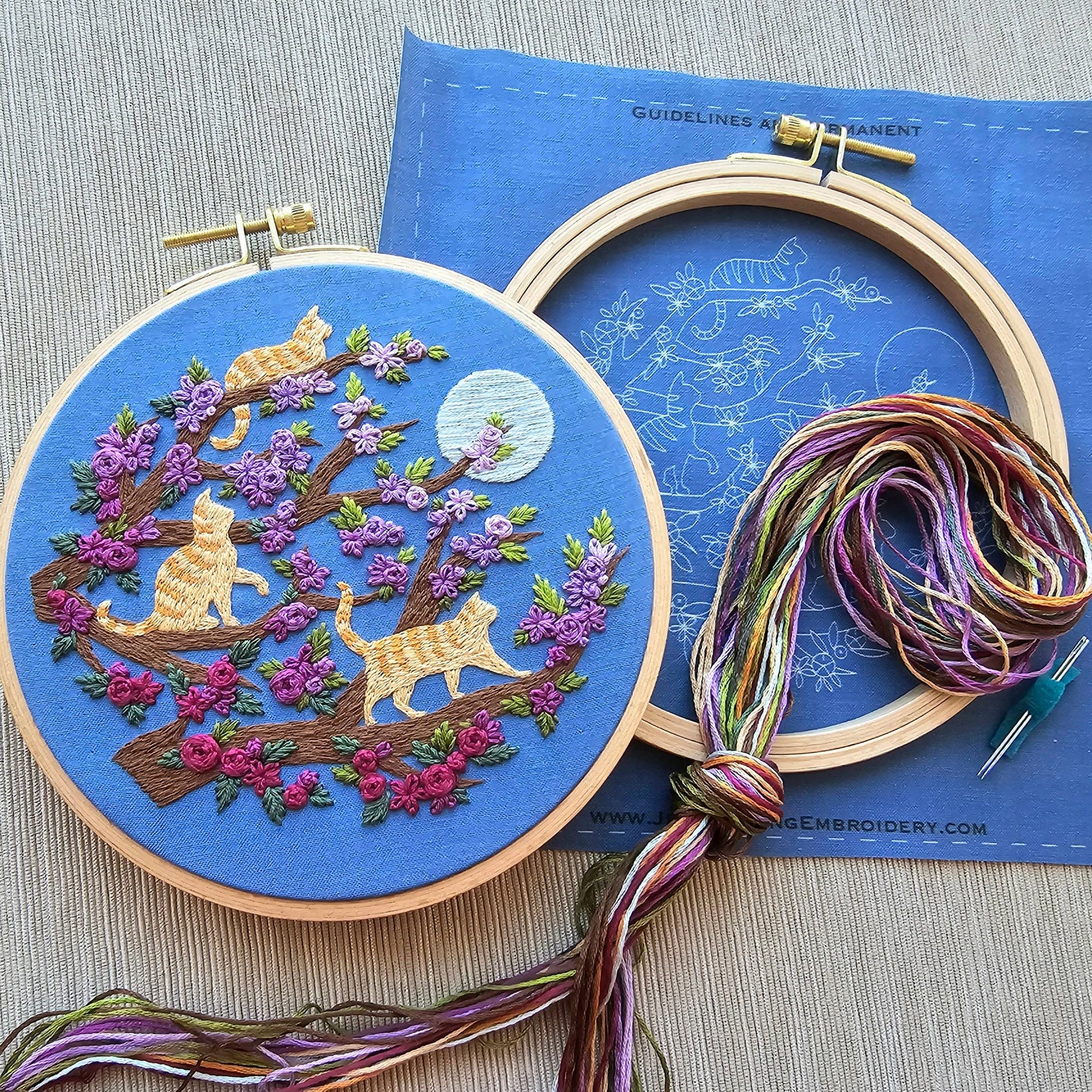 Cats & Full Moon Embroidery Kit: Black Cats