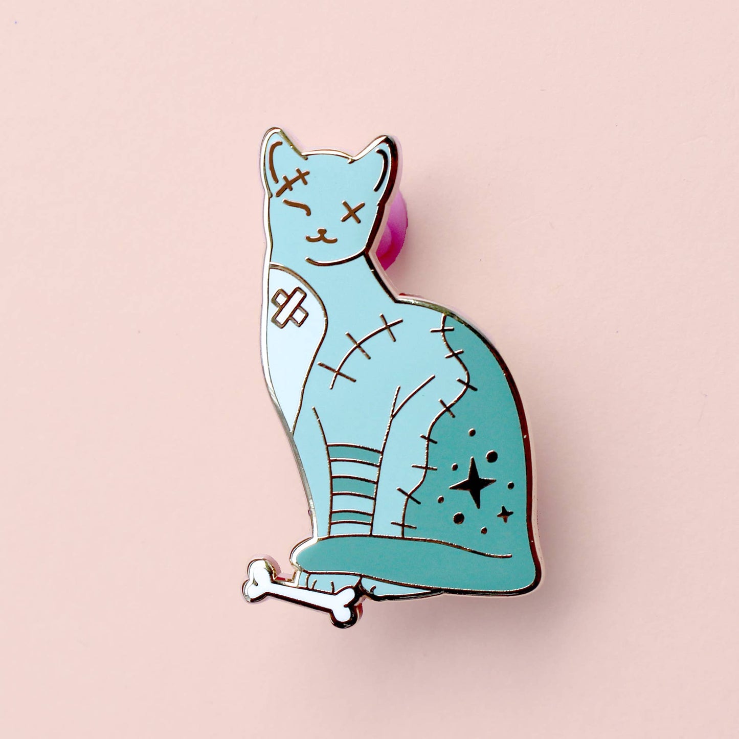 Halloween Zombie Cat Enamel Pin; spooky green cat gothic pin