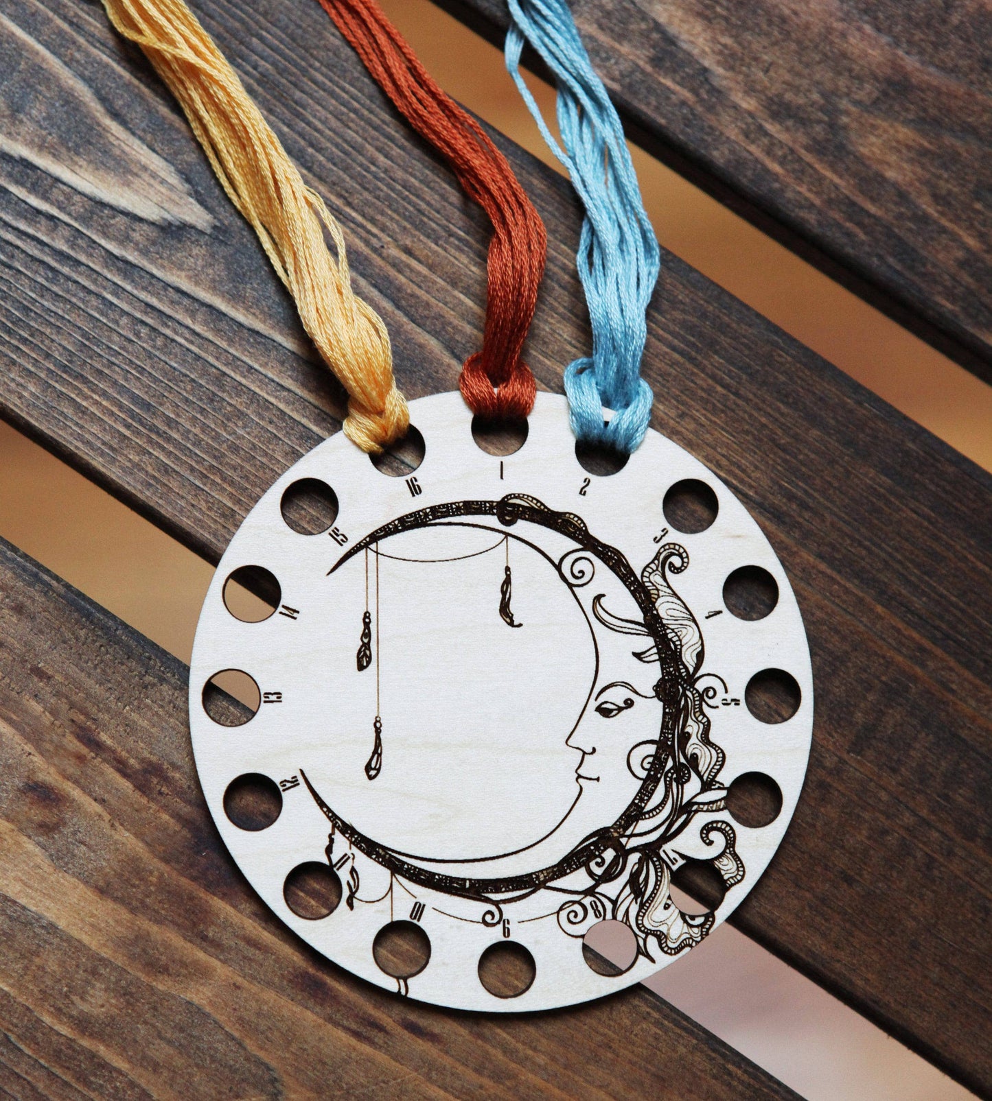 Crescent Moon Maple Wood Thread Storage Holder
