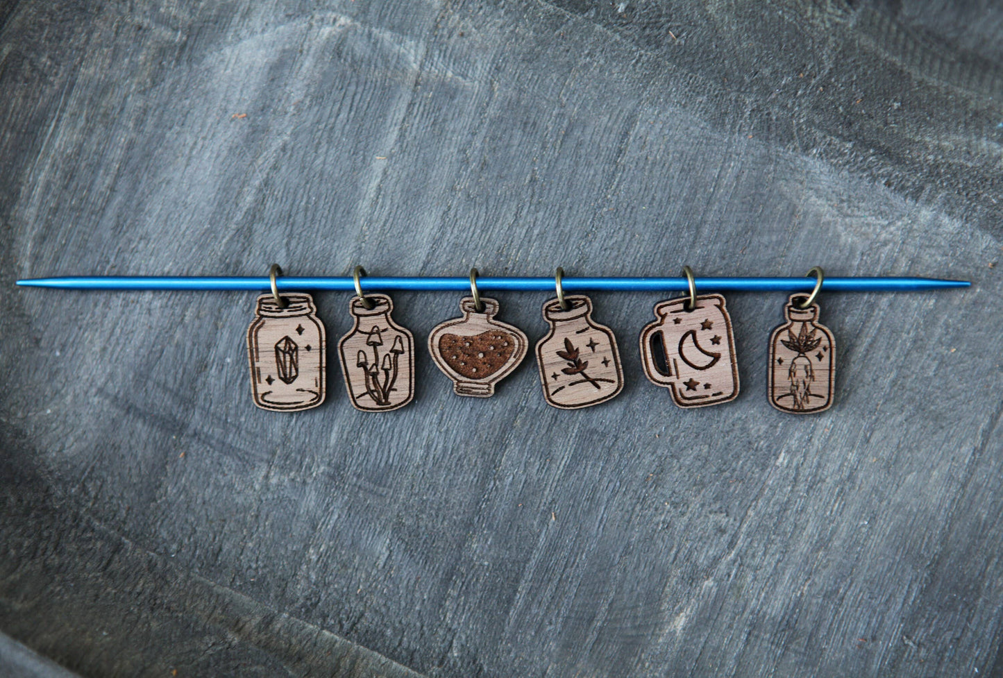 Apothecary Knitting Stitch Markers Walnut Set of 6