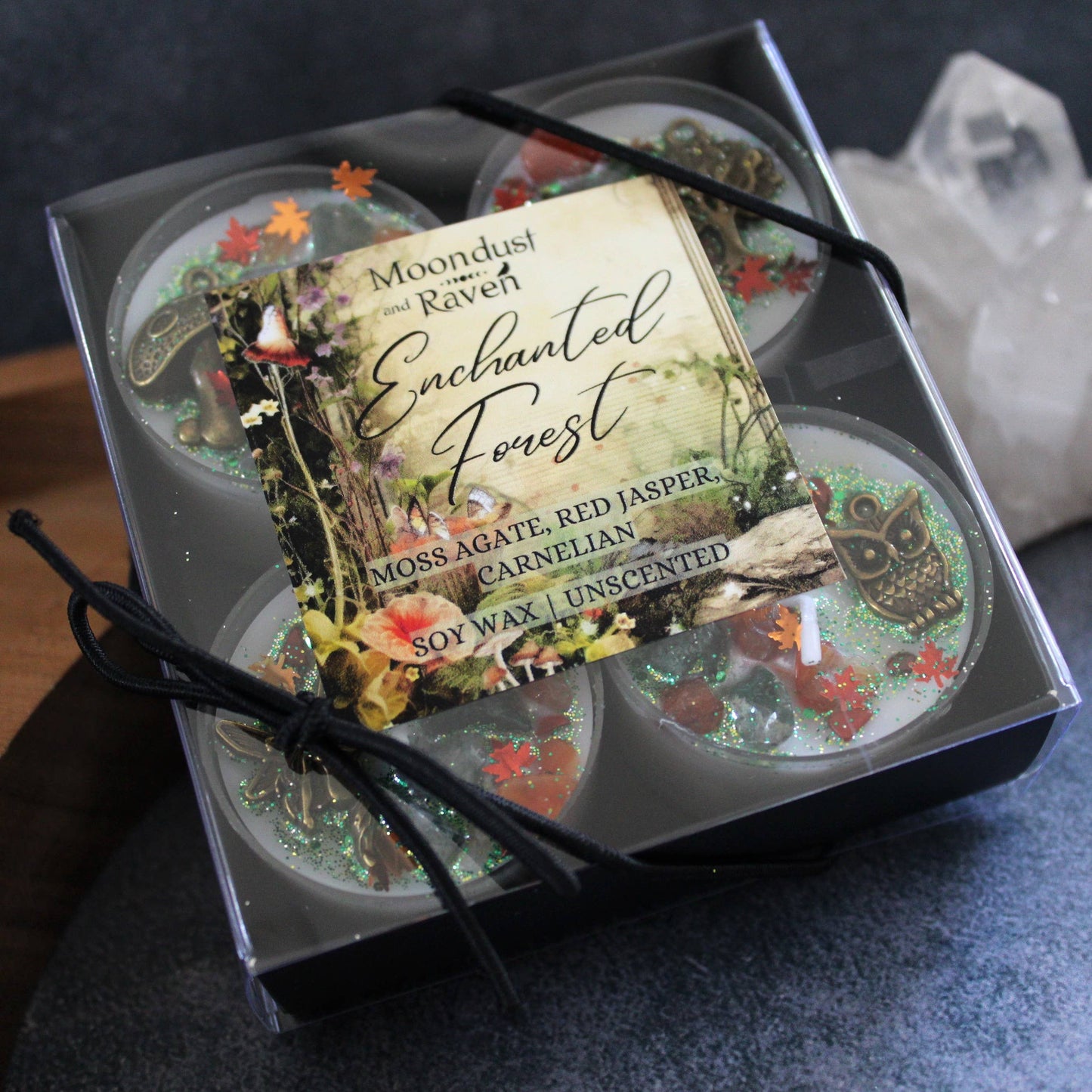 Enchanted Forest Tealight Crystal Candles, Ritual Candles