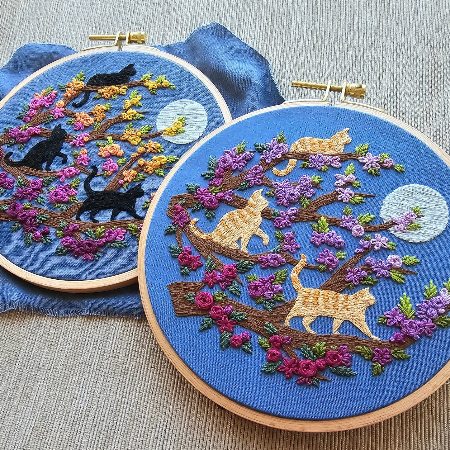 Cats & Full Moon Embroidery Kit: Black Cats