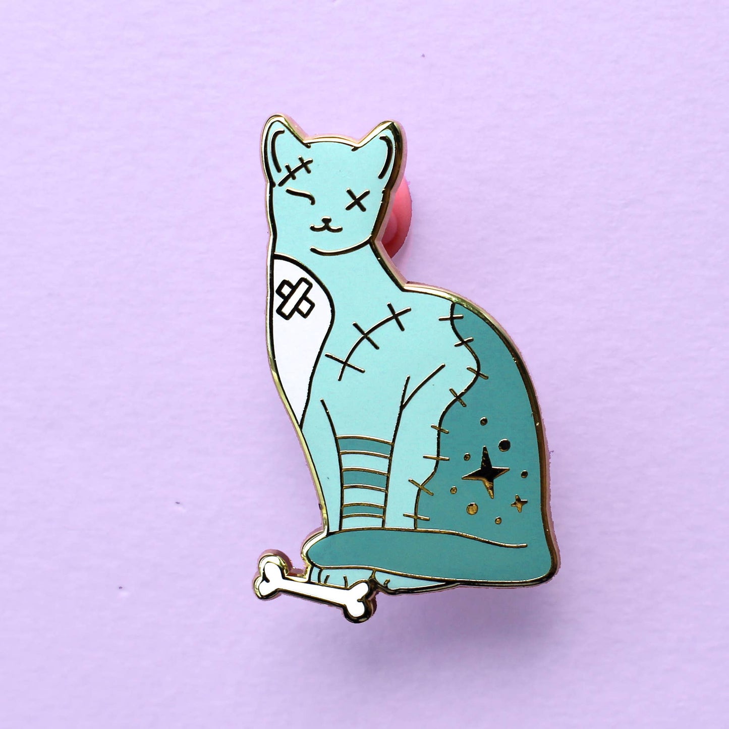 Halloween Zombie Cat Enamel Pin; spooky green cat gothic pin