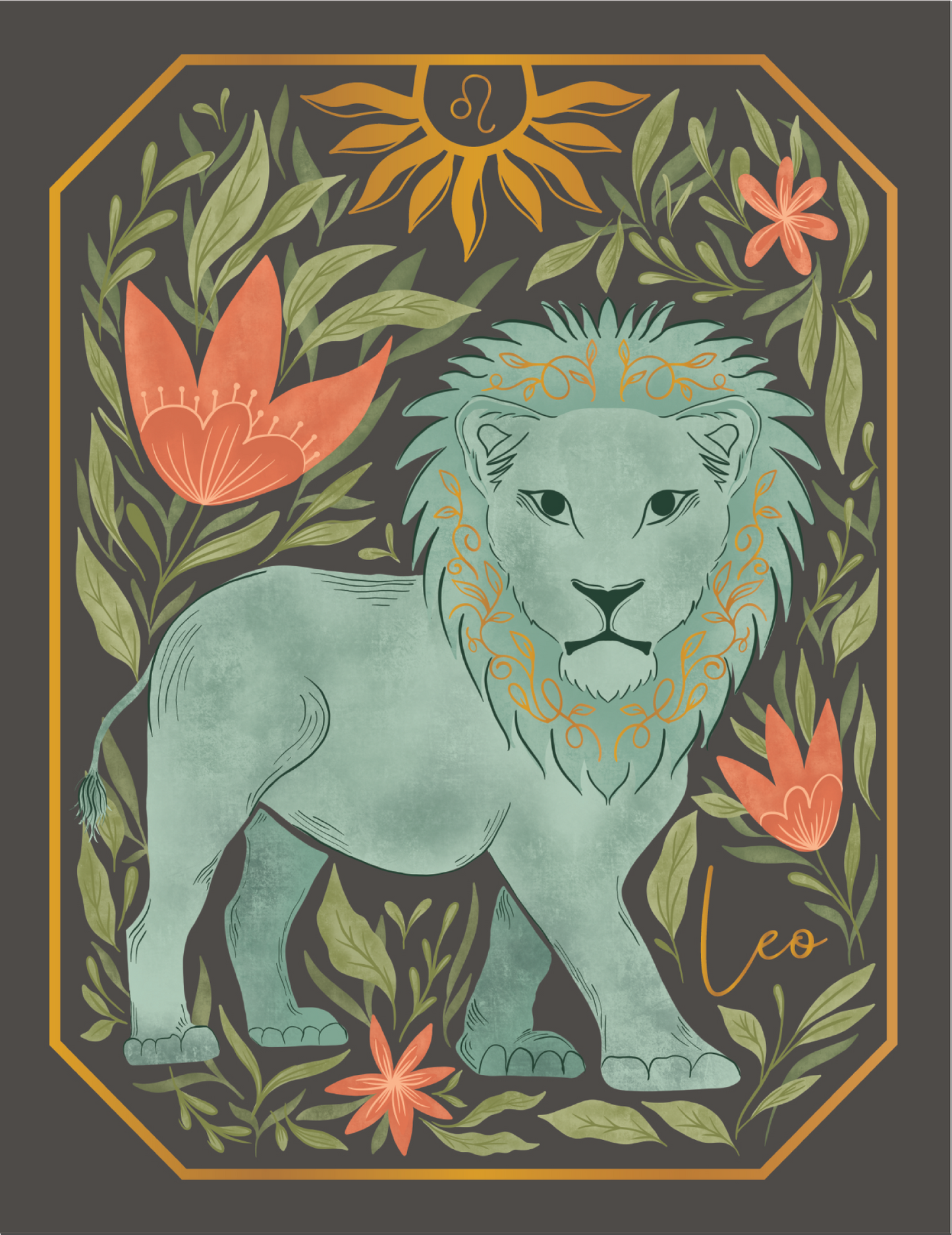 The Leo Zodiac Garden Gold Foil Greeting Card: Single
