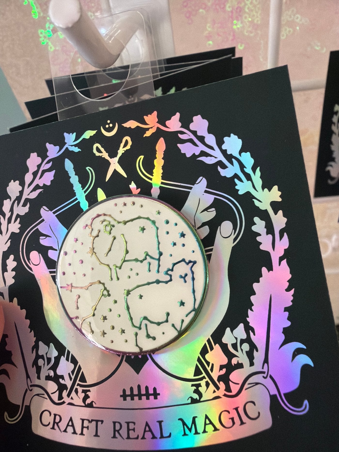Celestial Sheep Rainbow Glow Enamel Pins by Home Row Handcraft