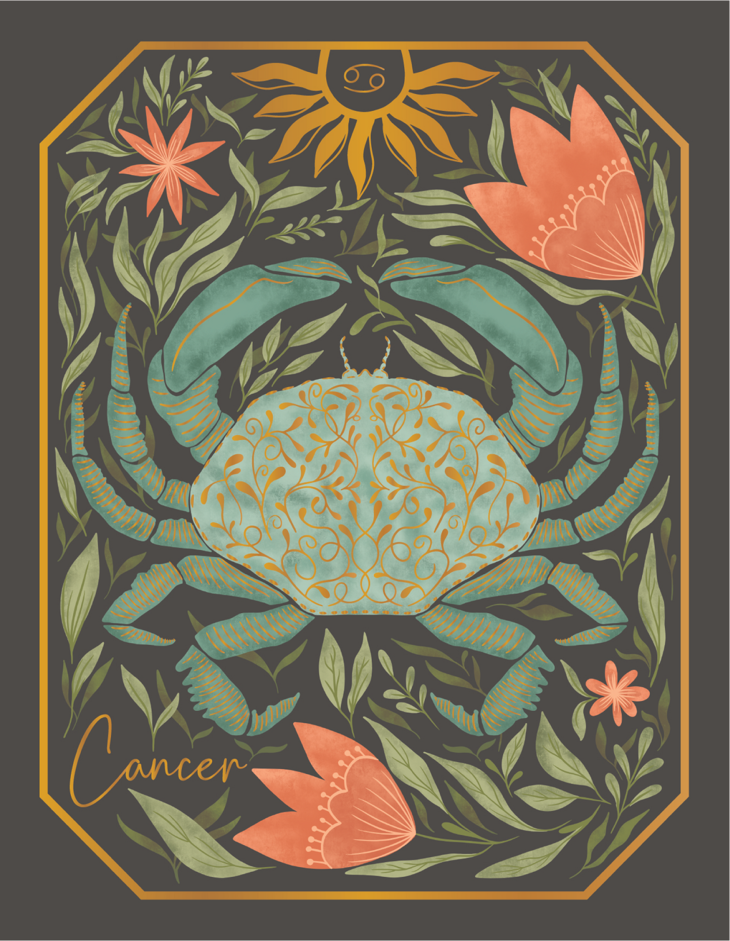 The Cancer Zodiac Garden Gold Foil Greeting Card: Single