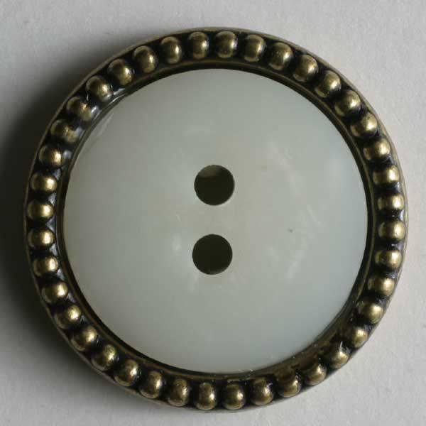 330215 - White Button with Brass Detail