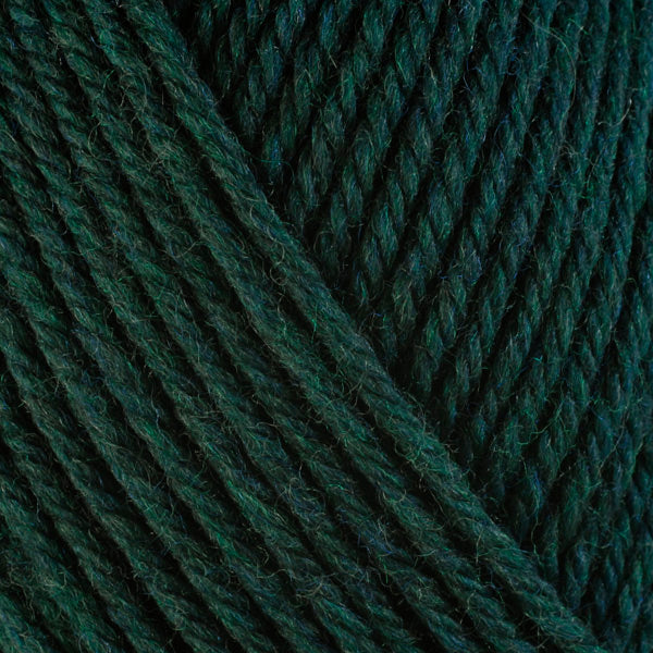 A close-up image of a skein of Berroco Ultra Wool bulky weight yarn in a heathered dark green color.
