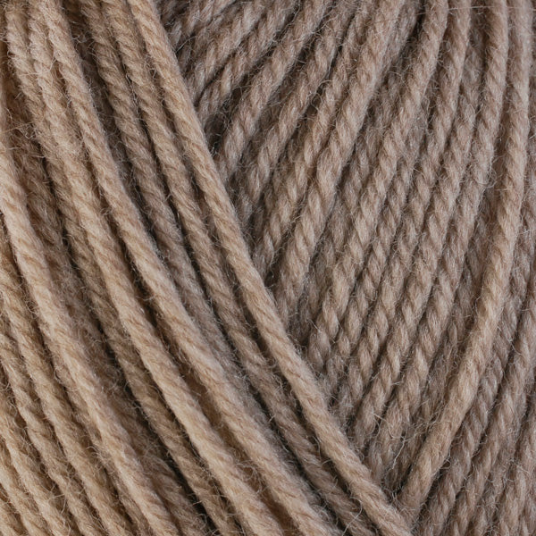 A close-up image of a skein of Berroco Ultra Wool bulky weight yarn in a light brown color.