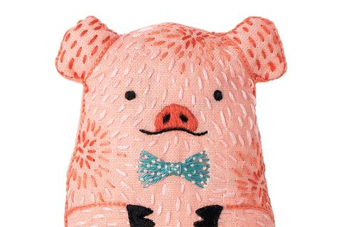 Pig Embroidery Doll Kit by Kiriki Press