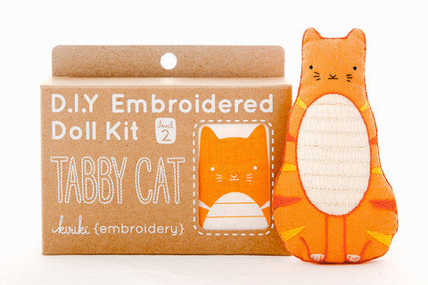 Tabby Cat Embroidery Doll Kit by Kiriki Press