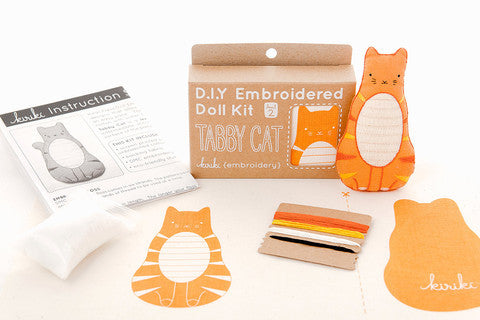 Tabby Cat Embroidery Doll Kit by Kiriki Press
