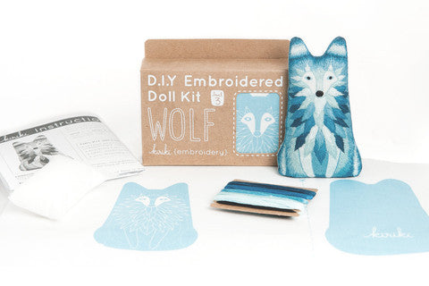 Wolf Embroidery Doll Kit by Kiriki Press