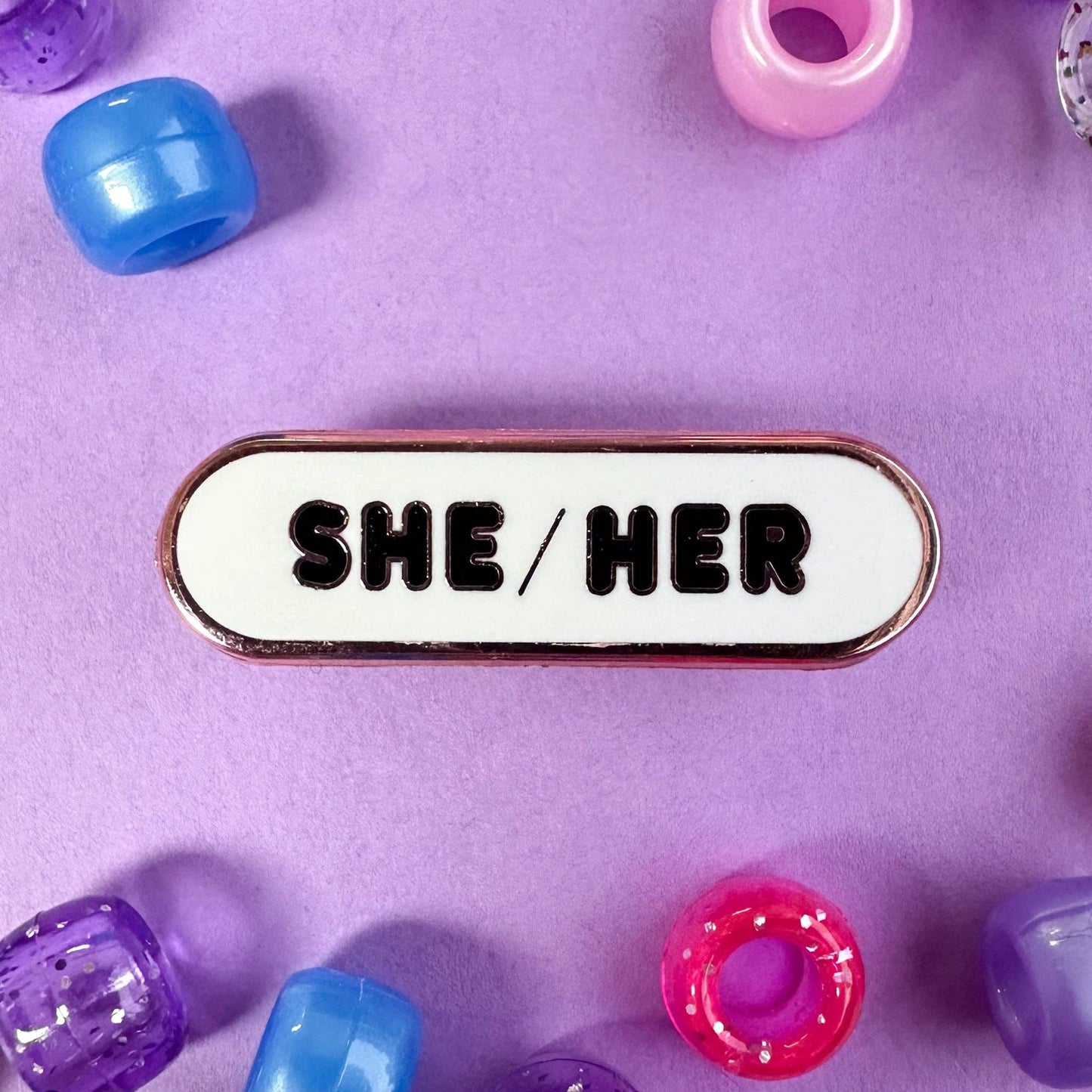 She/Her Pronoun Plaque Enamel Pin: Black