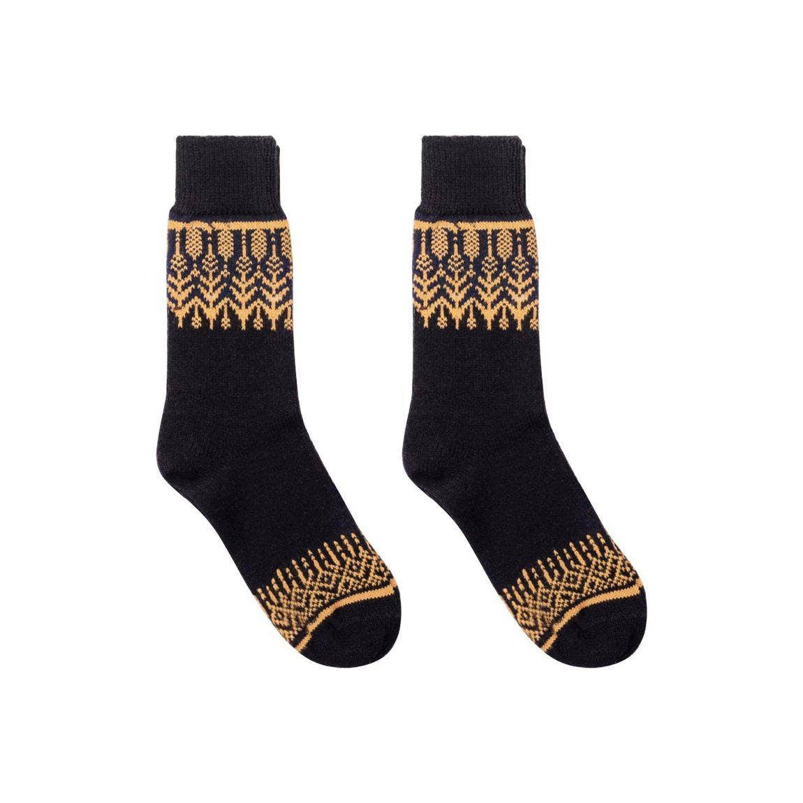 Nordic Merino Wool Socks (Yule - Black and Gold) - Unisex: Medium and Large