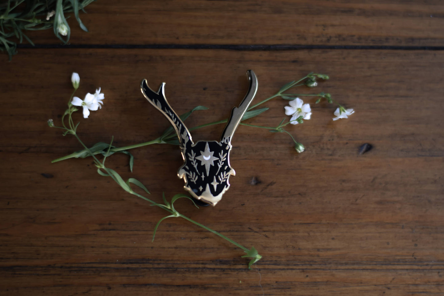Deer Skull Lunar Celestial Brooch Enamel Lapel Pin