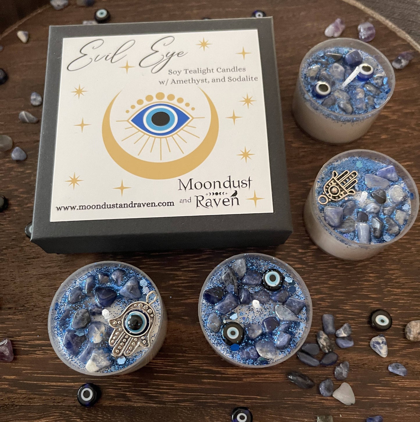 Evil Eye Tealight Crystal Candles, Ritual Candles