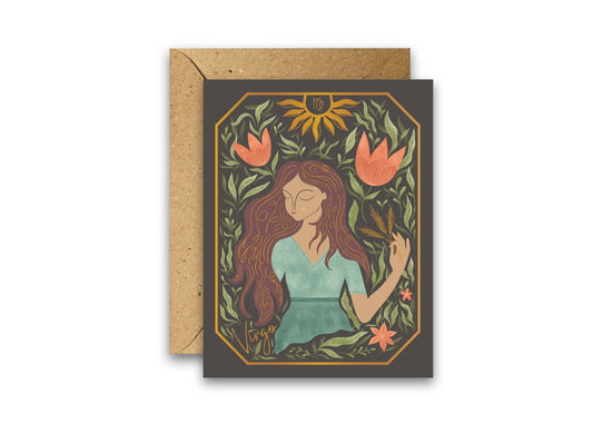 The Virgo Zodiac Garden Gold Foil Greeting Card: Single