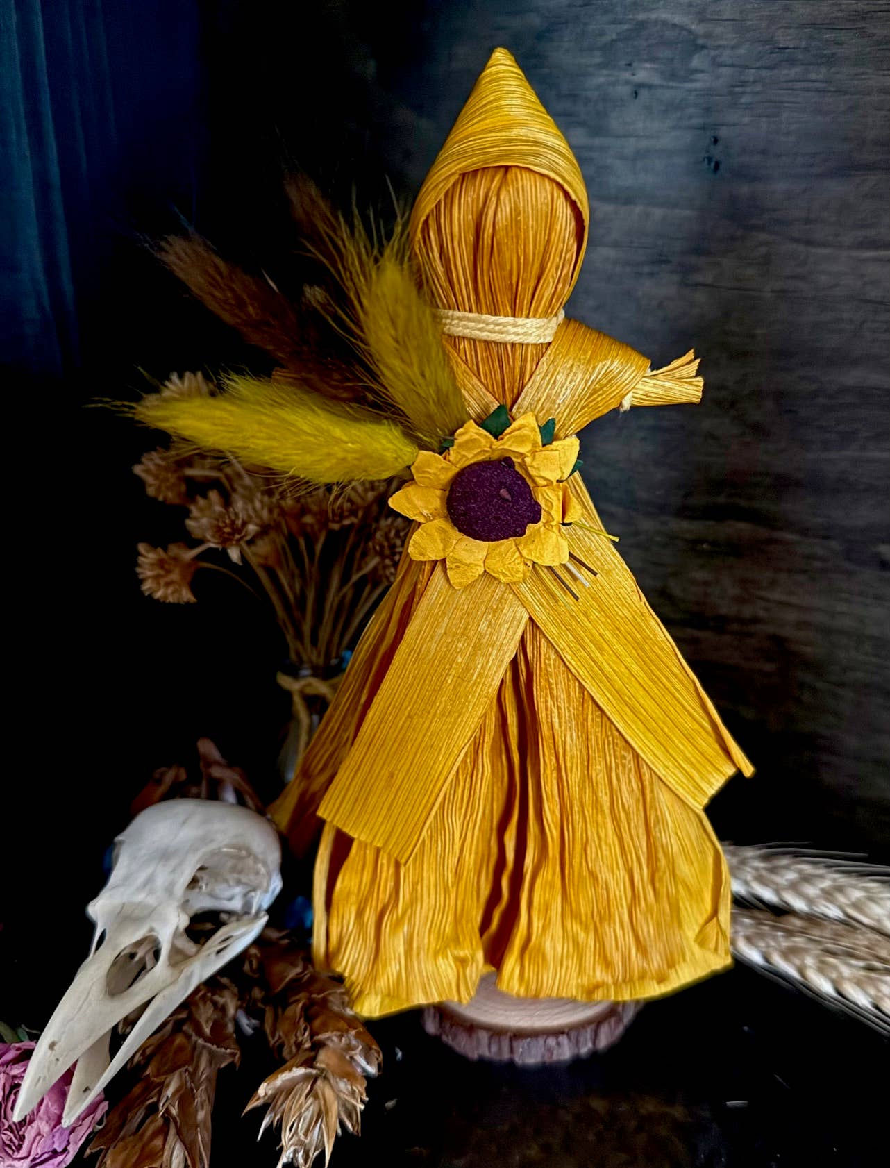 Summer Sunflower Corn Husk Poppet / Folk Craft Doll