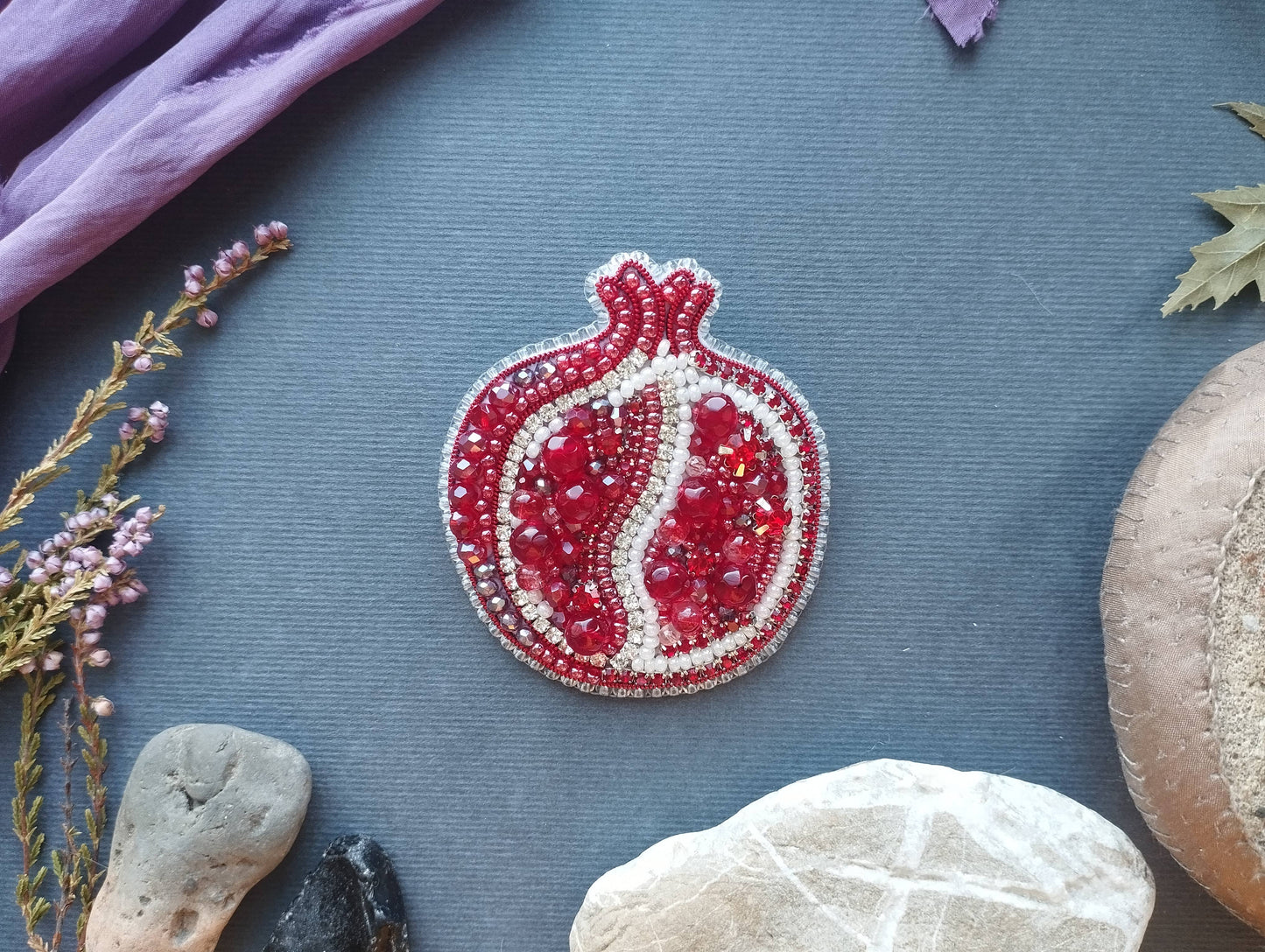 Pomegranate Brooch Kit: DIY Seed Bead Embroidery