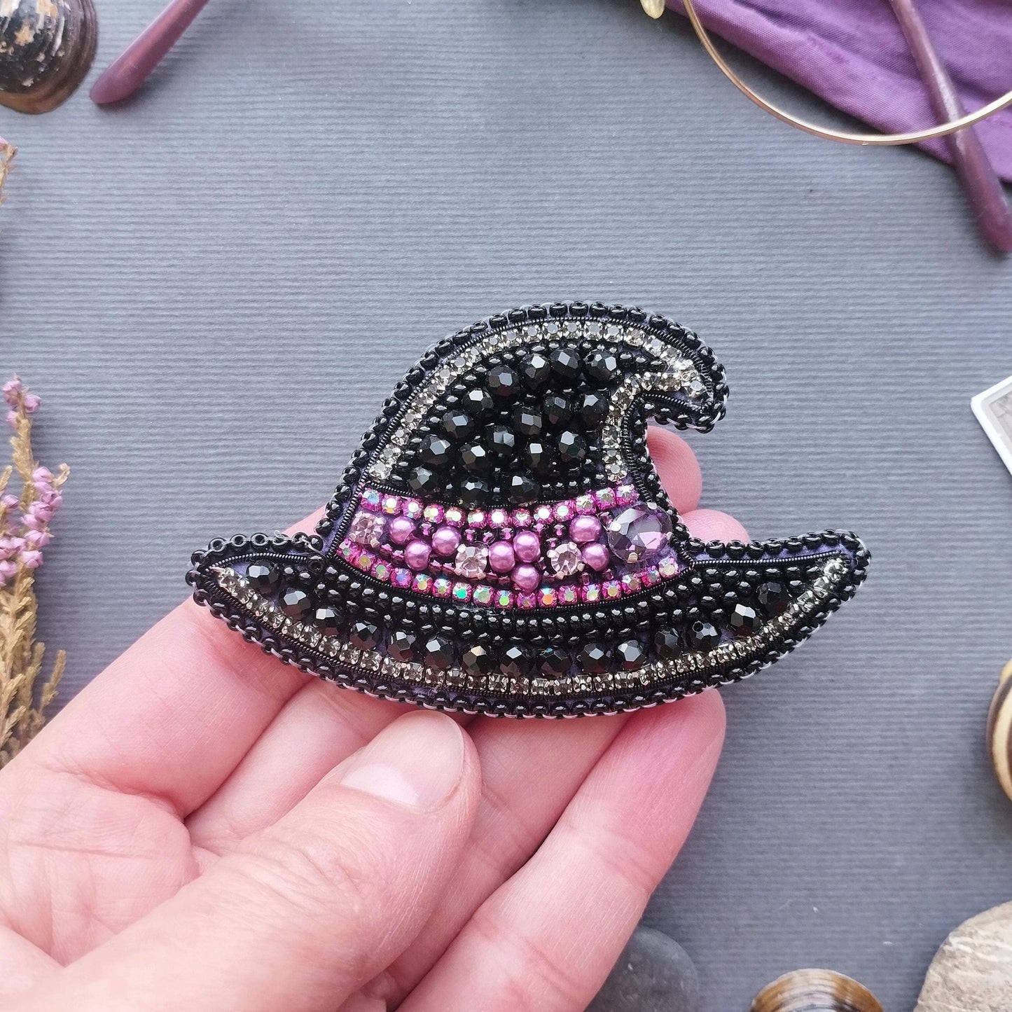 Witch Hat DIY Bead Embroidery Kit, Spooky Halloween Jewelry